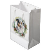 Sac Cadeau Moyen Australian Shepherd Christmas Wreath Festive Pup (Devant Angle)