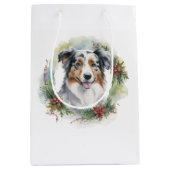 Sac Cadeau Moyen Australian Shepherd Christmas Wreath Festive Pup (Devant)