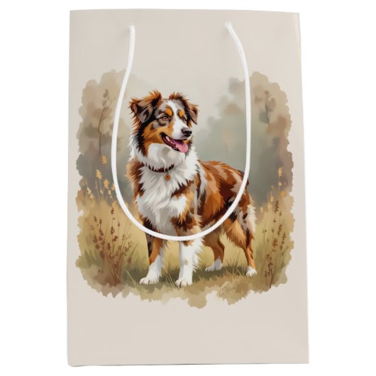 Sac Cadeau Moyen Australian Shepherd Dog Red Merle Aussie (Devant)