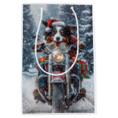 Sac Cadeau Moyen Australian Shepherd Riding Motorcycle Noël (Devant)