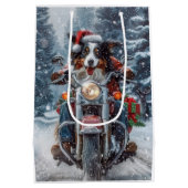 Sac Cadeau Moyen Australian Shepherd Riding Motorcycle Noël (Dos)