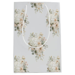 Sac Cadeau Moyen Autocollant Compositions Florales en Ivoire – Élég