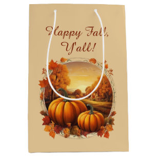 Sac Cadeau Moyen Automne Automne Motif Citrouille et paysage de la 