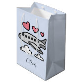 Sac Cadeau Moyen Avion mignon aux coeurs rouges et aux nuages blanc (Dos Angle)