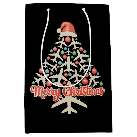 Sac Cadeau Moyen Avion Noël Arbre Pilote Noël (Devant)