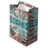 Sac Cadeau Moyen Aztec Sud-Ouest Pastel Rose Et Bleu (Devant Angle)
