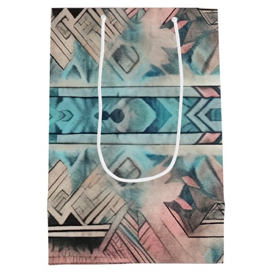 Sac Cadeau Moyen Aztec Sud-Ouest Pastel Rose Et Bleu (Dos)