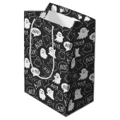 Sac Cadeau Moyen B&W Cute Doodle Halloween Motif (Dos Angle)