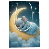 Sac Cadeau Moyen Baby Boy Elephant sur une lune (Devant)