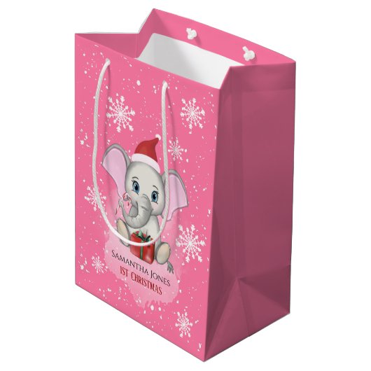 Sac Cadeau Moyen Baby Girl First Christmas Jote Elephant Holidays (Dos Angle)