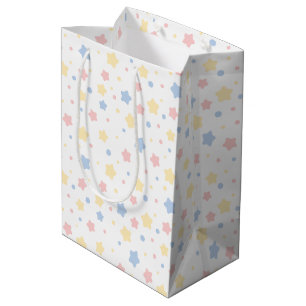 Sac Cadeau Moyen Baby Motif rose, jaune et étoiles bleues
