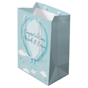Sac Cadeau Moyen Baby shower à ballon à air chaud bleu