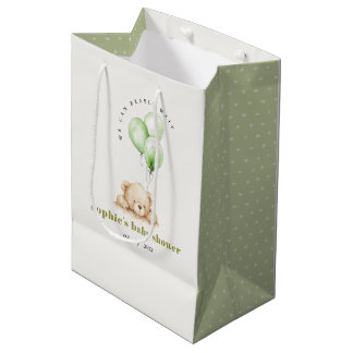 Sac Cadeau Moyen Baby shower à ballon d'attente neutre vert