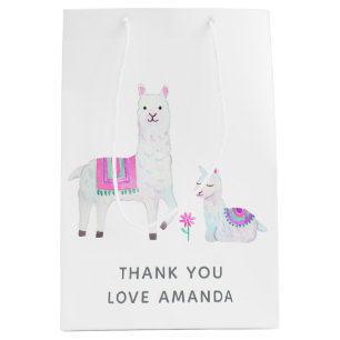 Sac Cadeau Moyen Baby Shower à thème lama aquarelle mignon