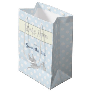 Sac Cadeau Moyen Baby shower bébé cigogne d'argent