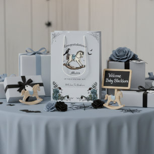 Sac Cadeau Moyen Baby shower bleu Cheval Vintage éffrayant