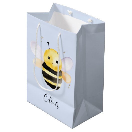 Sac Cadeau Moyen Baby shower, conception d'abeilles aquarelle migno (Devant Angle)