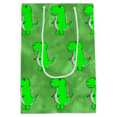 Sac Cadeau Moyen Baby shower d'aquarelle Dino vert (Dos)