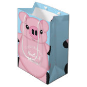 Sac Cadeau Moyen Baby shower de cochon bleu (Devant Angle)