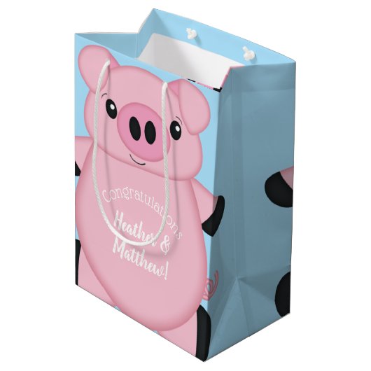 Sac Cadeau Moyen Baby shower de cochon bleu (Dos Angle)