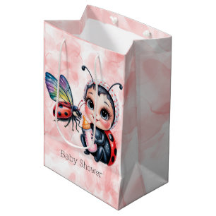 Sac Cadeau Moyen Baby shower de fille de coccinelle et papillon
