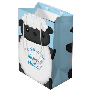 Sac Cadeau Moyen Baby shower de mouton bleu
