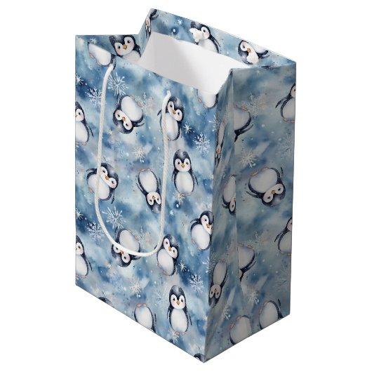Sac cadeau moyen Baby shower de pingouin (Devant Angle)