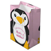 Sac Cadeau Moyen Baby shower de pingouin rose (Devant Angle)