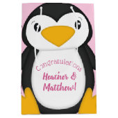 Sac Cadeau Moyen Baby shower de pingouin rose (Devant)