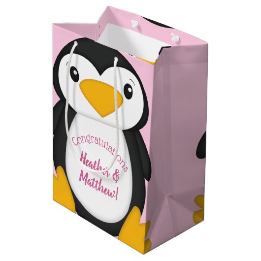 Sac Cadeau Moyen Baby shower de pingouin rose (Dos Angle)