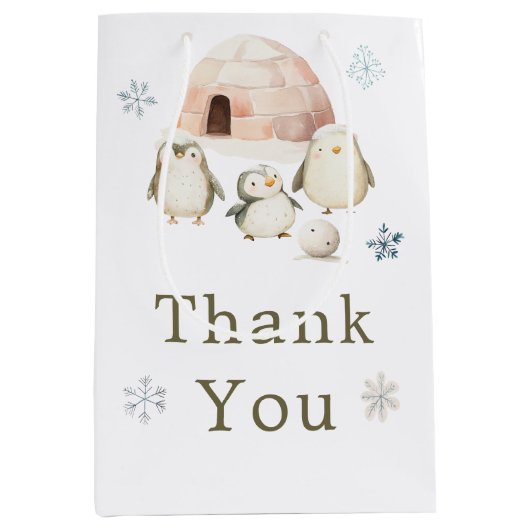 Sac Cadeau Moyen Baby shower de pingouins d'hiver (Devant)