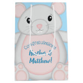 Sac Cadeau Moyen Baby shower de souris bleu (Dos)