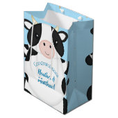 Sac Cadeau Moyen Baby shower de vache bleu (Devant Angle)
