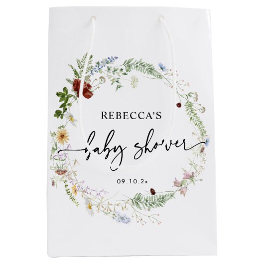 Sac Cadeau Moyen Baby shower de verdure Fleur sauvage Boho mignonne (Devant)