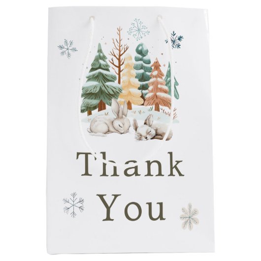 Sac Cadeau Moyen Baby shower des lapins d'hiver (Devant)