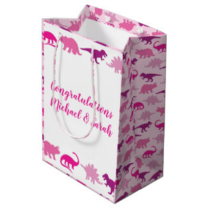 Sac Cadeau Moyen Baby shower Dinosaur rose