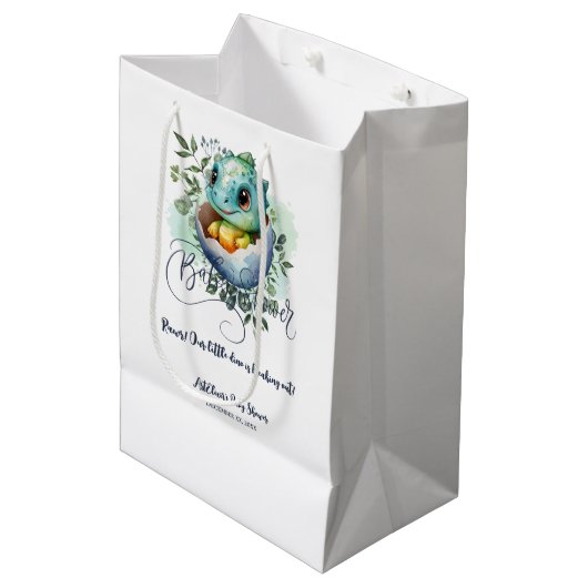 Sac Cadeau Moyen Baby shower Feuille Dinosaur Oeuf Cute Aquarelle (Devant Angle)