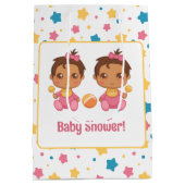 Sac Cadeau Moyen Baby shower fille jumeaux étoiles foncé (Dos)