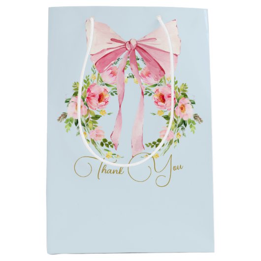 Sac Cadeau Moyen Baby shower Floral Crest Regency Bow rose Bleu (Devant)