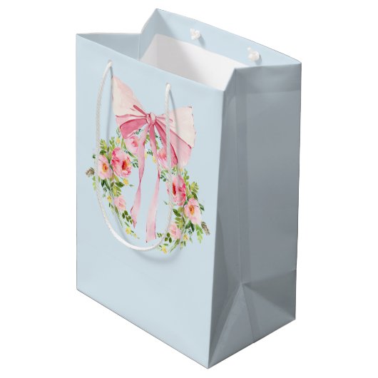 Sac Cadeau Moyen Baby shower Floral Crest Regency Bow rose Bleu (Dos Angle)