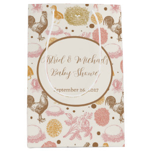 Sac Cadeau Moyen Baby Shower Floral Vintage Poule et Œuf