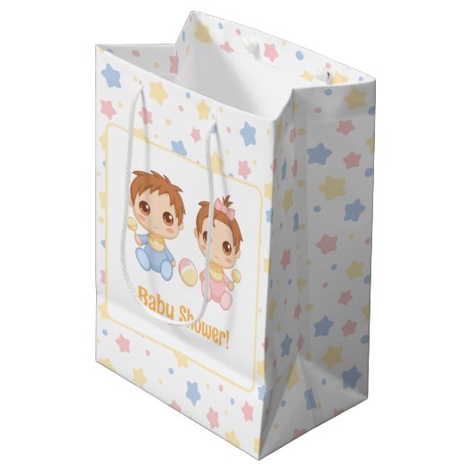 Sac Cadeau Moyen Baby shower jumeaux fille garçon (Devant Angle)