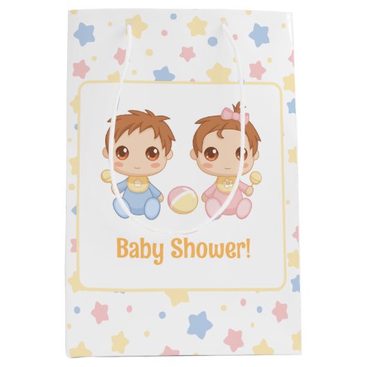 Sac Cadeau Moyen Baby shower jumeaux fille garçon (Devant)