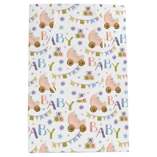 Sac Cadeau Moyen Baby shower lapin mignon (Devant)