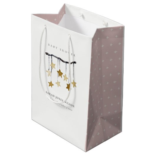 Sac Cadeau Moyen Baby shower mobile Bleu Simple Rose Star (Dos Angle)