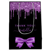 Sac Cadeau Moyen Baby shower noir violet parties scintillant merci (Dos)