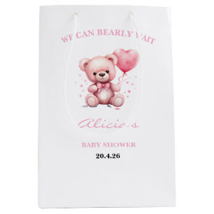 Sac Cadeau Moyen Baby-Shower Ours en Peluche Rose