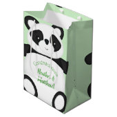 Sac Cadeau Moyen Baby shower Ours Panda Vert (Devant Angle)