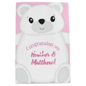 Sac Cadeau Moyen Baby shower Ours rose (Devant)