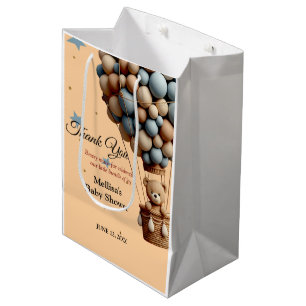 Sac Cadeau Moyen Baby shower Ours Teddy Pastel Hot Air Balloon
